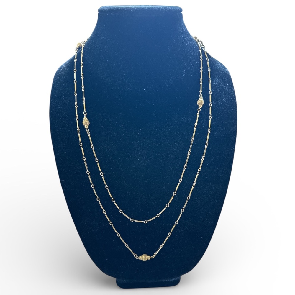 Vintage Signed MONET 55" Gold-Toned Bars & Beads Single or Layered Necklace